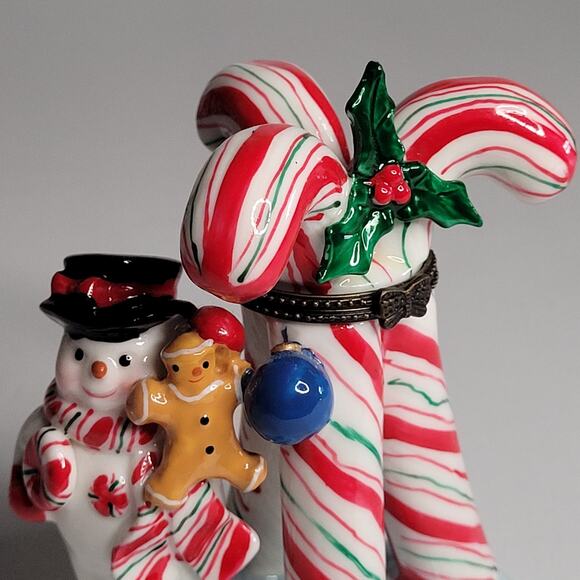 Festive Snowman with Candy Canes Ceramic Figurine - Picture 3 of 10